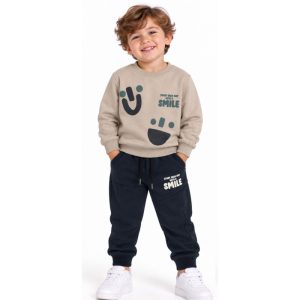 ست بلوز و شلوار دورس پسرانه 2 تا 5 سال کد 1111 طرح smile رنگ طوسی مبین Mobin