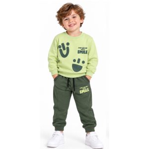 ست بلوز و شلوار دورس پسرانه 2 تا 5 سال کد 1111 طرح smile رنگ سبز مبین Mobin