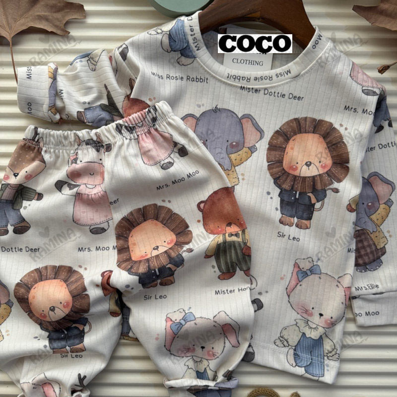 ست بلوز شلوار راحتی بچه گانه 1 تا 7 سال طرح جنگل کوکو Coco
