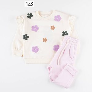ست بلوز و شلوار دخترانه 9 ماه تا 3 سال طرح گل برجسته رنگ صورتی کد 1247 پولونی Poloni