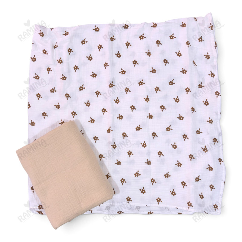 خشک کن دورپیچ چند کاره 2 عددی طرح گل قهوه ای و کرم بیبی فورلایف Baby4life