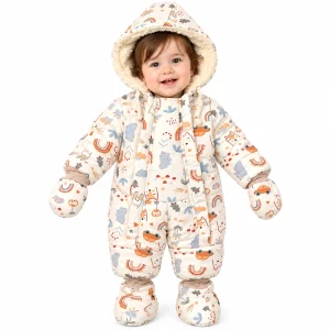 کاپشن سرهمی کلاه دار با دستکش و جوراب طرح کوهستان بیبی بو Baby Boo