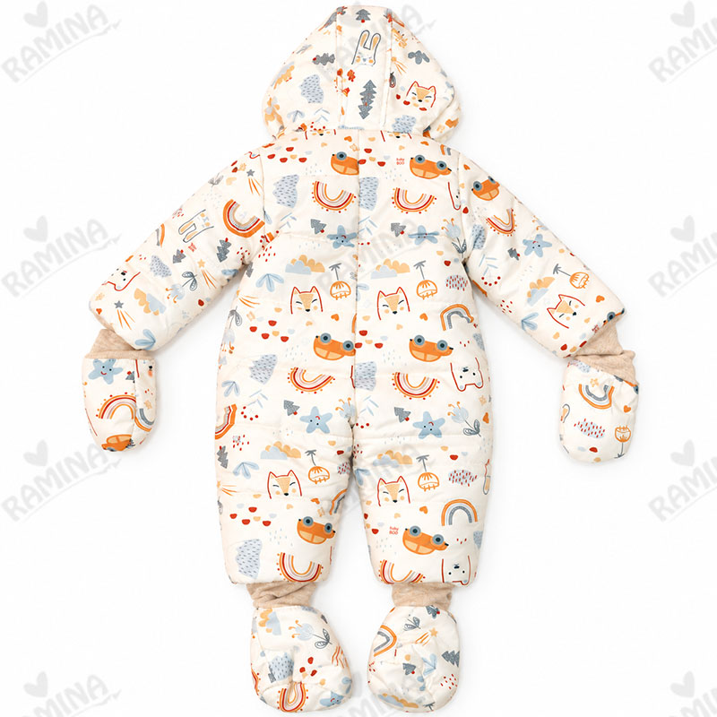کاپشن سرهمی کلاه دار با دستکش و جوراب طرح کوهستان بیبی بو Baby Boo