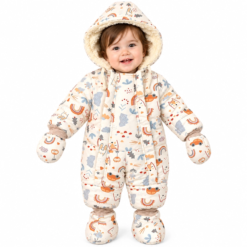کاپشن سرهمی کلاه دار با دستکش و جوراب طرح کوهستان بیبی بو Baby Boo