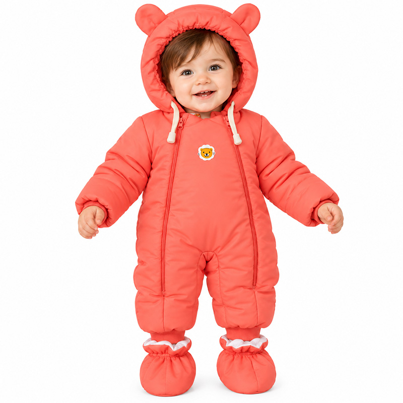 کاپشن سرهمی کلاه دار دخترانه با جوراب رنگ هلویی پاستلی بیبی بو Baby Boo
