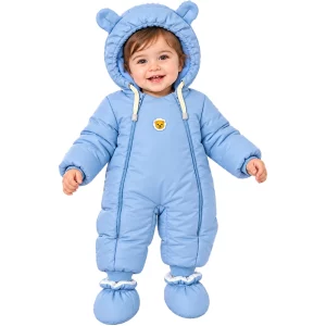 کاپشن سرهمی کلاه دار پسرانه با جوراب رنگ آبی پاستلی بیبی بو Baby Boo