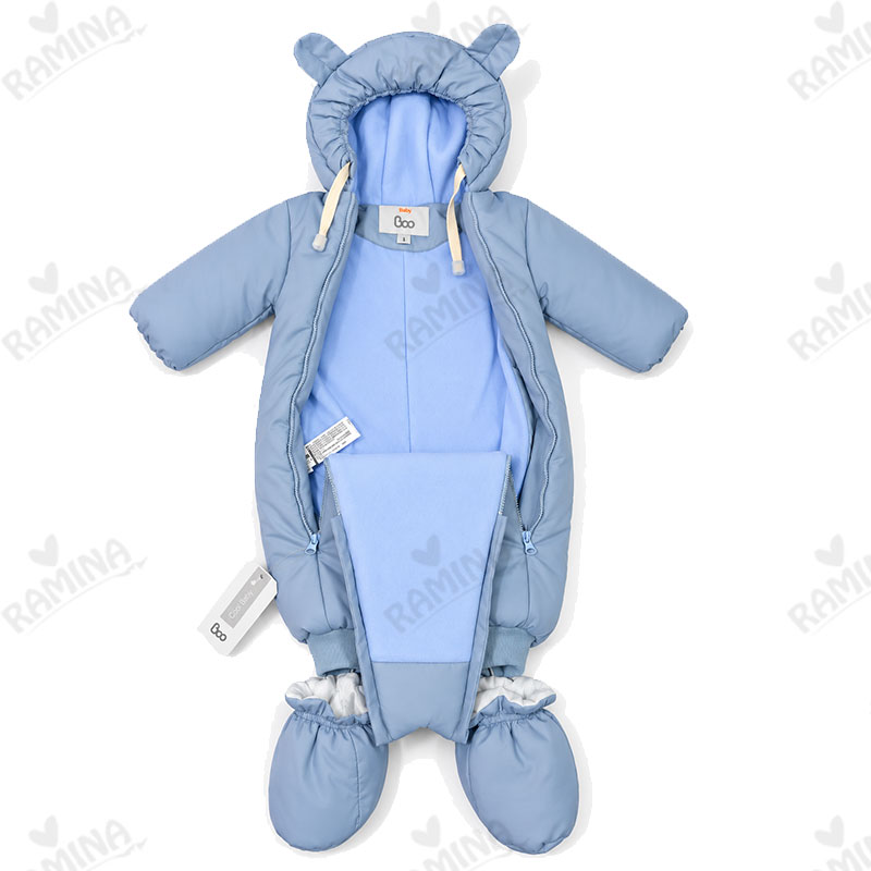 کاپشن سرهمی کلاه دار پسرانه با جوراب رنگ آبی پاستلی بیبی بو Baby Boo