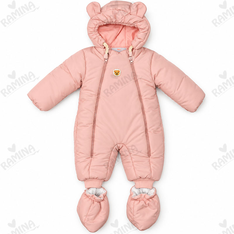 کاپشن سرهمی کلاه دار دخترانه با جوراب رنگ گلبهی پاستلی بیبی بو Baby Boo