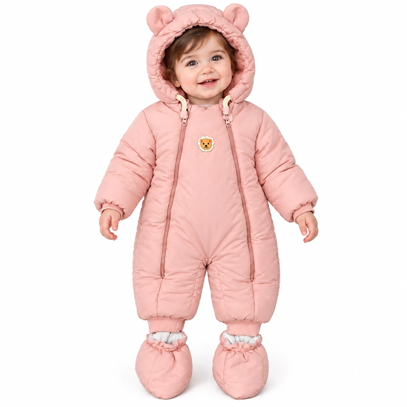 کاپشن سرهمی کلاه دار دخترانه با جوراب رنگ گلبهی پاستلی بیبی بو Baby Boo