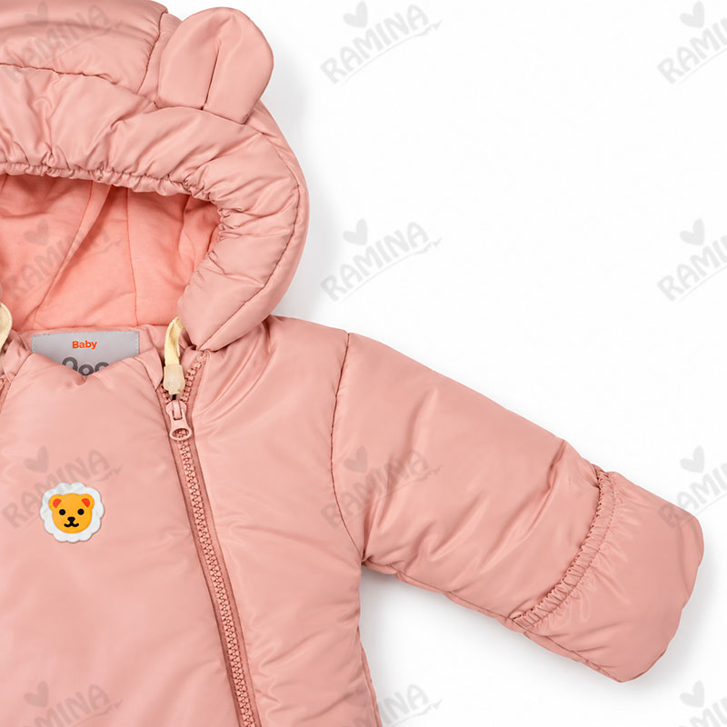 کاپشن سرهمی کلاه دار دخترانه با جوراب رنگ گلبهی پاستلی بیبی بو Baby Boo