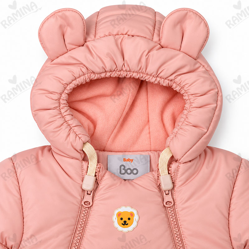 کاپشن سرهمی کلاه دار دخترانه با جوراب رنگ گلبهی پاستلی بیبی بو Baby Boo