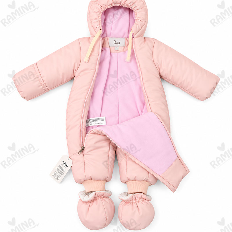 کاپشن سرهمی کلاه دار با جوراب رنگ صورتی پاستلی بیبی بو Baby Boo