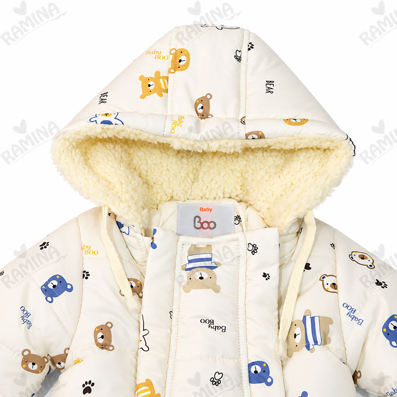 کاپشن سرهمی کلاه دار با دستکش و جوراب طرح خرس بیبی بو Baby Boo