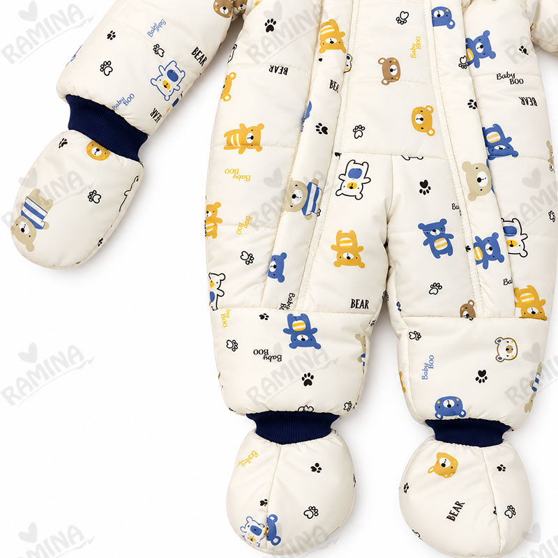 کاپشن سرهمی کلاه دار با دستکش و جوراب طرح خرس بیبی بو Baby Boo