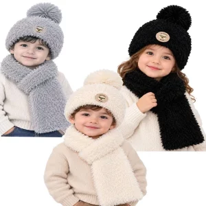 کلاه و شال گردن خز 2 تا 7 سال طرح تدی عینکی