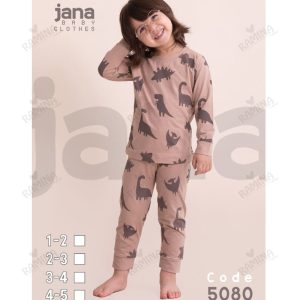 ست بلوز شلوار نخی پسرانه 1 تا 5 سال طرح دایناسور کد 5080 جانا Jana