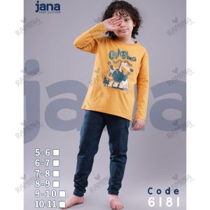 ست بلوز شلوار نخی پسرانه 5 تا 11 سال طرح سگ کد 6181 جانا Jana