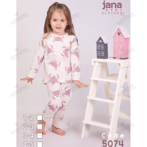 ست بلوز شلوار نخی دخترانه 1 تا 5 سال طرح خرچنگ کد 5074 جانا Jana