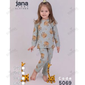 ست بلوز شلوار نخی دخترانه 1 تا 5 سال طرح گوزن کد 5069 جانا Jana