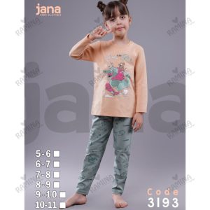 ست بلوز شلوار نخی دخترانه 5 تا 11 سال طرح دایناسور کد 3193 جانا Jana