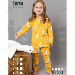 ست بلوز شلوار نخی دخترانه 1 تا 5 سال طرح اردک کد 5120 جانا Jana