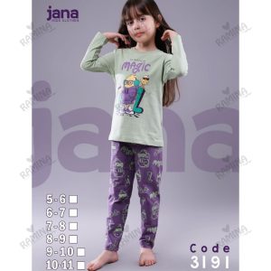 ست بلوز شلوار نخی دخترانه 5 تا 11 سال طرح جوجه عینکی کد 3191 جانا Jana