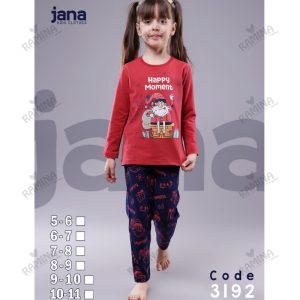 ست بلوز شلوار نخی دخترانه 5 تا 11 سال طرح بابانوئل کد 3192 جانا Jana
