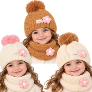 ست کلاه و شال گردن دخترانه رینگی ۲ تا ۷ سال بوکله طرح گل