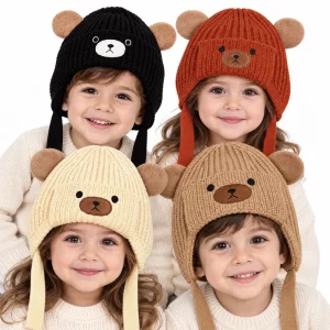 کلاه گوش گیر بچه گانه 2 تا ۶ سال طرح خرس مخمل بافت