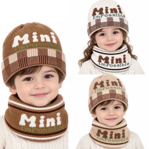 ست کلاه و شال گردن بچه گانه ۲ تا ۷ سال طرح Mini آستردار