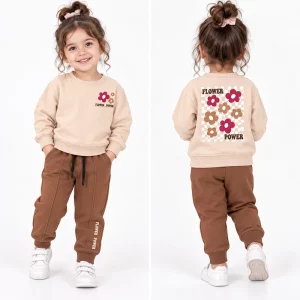 ست بلوز و شلوار دورس دخترانه 9 ماه تا 2 سال کد 1154 طرح Flower Power رنگ کرم مبین Mobin