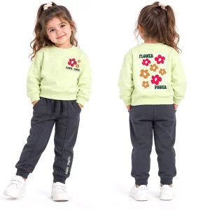 ست بلوز و شلوار دورس دخترانه 9 ماه تا 2 سال کد 1154 طرح Flower Power رنگ سبز مبین Mobin