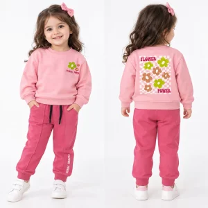 ست بلوز و شلوار دورس دخترانه 9 ماه تا 2 سال کد 1154 طرح Flower Power رنگ صورتی مبین Mobin