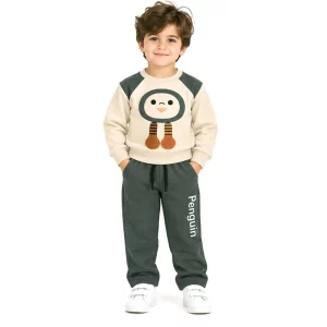 ست بلوز و شلوار دورس 1 تا 3 سال کد 1142 طرح penguin رنگ سبز مبین Mobin