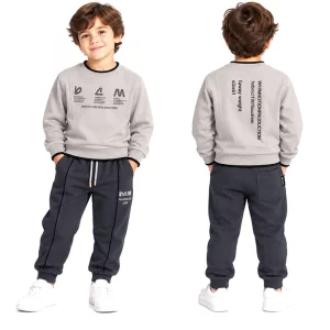 ست بلوز و شلوار پسرانه دورس 5 تا 8 سال کد 2735 طرح BCM رنگ طوسی Pancho