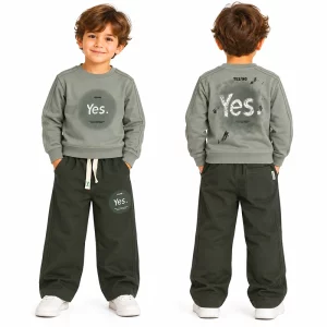 ست بلوز و شلوار 5 تا 8 سال دورس پسرانه کد 2661 طرح Yes رنگ سبز سدری Pancho