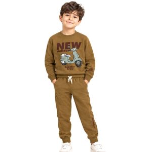 ست بلوز و شلوار دورس 8 تا 11 سال پسرانه کد 2754 طرح NEW رنگ قهوه ای روشن Pancho