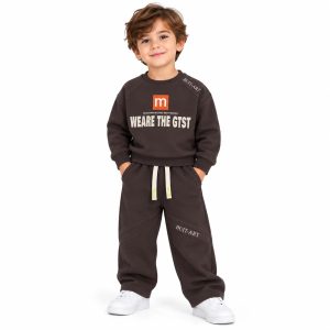 ست بلوز و شلوار پسرانه 8 تا 11 سال دورس کد 2664 طرح GTST رنگ موکا Pancho