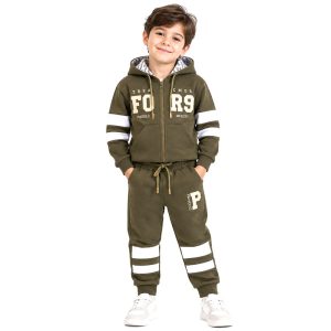 ست سویشرت و شلوار دورس اسپرت 5 تا 8 سال کد 2724 طرح FOR9 رنگ سبز زیتونی Pancho