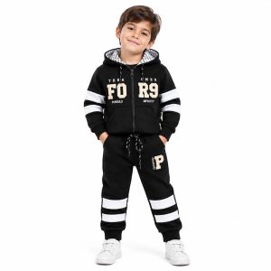 ست سویشرت و شلوار دورس اسپرت 5 تا 8 سال کد 2724 طرح FOR9 رنگ مشکی Pancho