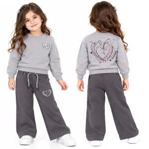 ست بلوز و شلوار دخترانه 2 تا 5 سال دورس کد 2762 طرح قلب رنگ طوسی Pancho