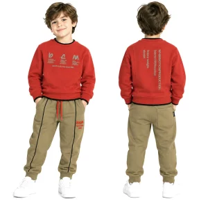 ست بلوز و شلوار پسرانه دورس 5 تا 8 سال کد 2735 طرح BCM رنگ نارنجی آجری Pancho